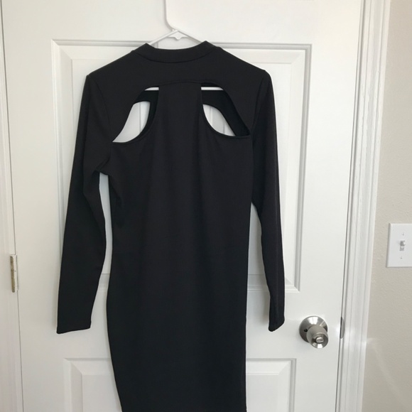 Christmas H&M Divided Ribbed Cut-Out Long Sleeve Midi Dress Size L Black - Picture 4 of 9